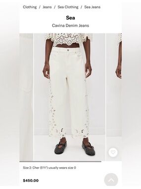 Sea New York Cavina Wide-Leg Eyelet Denim Jeans in White